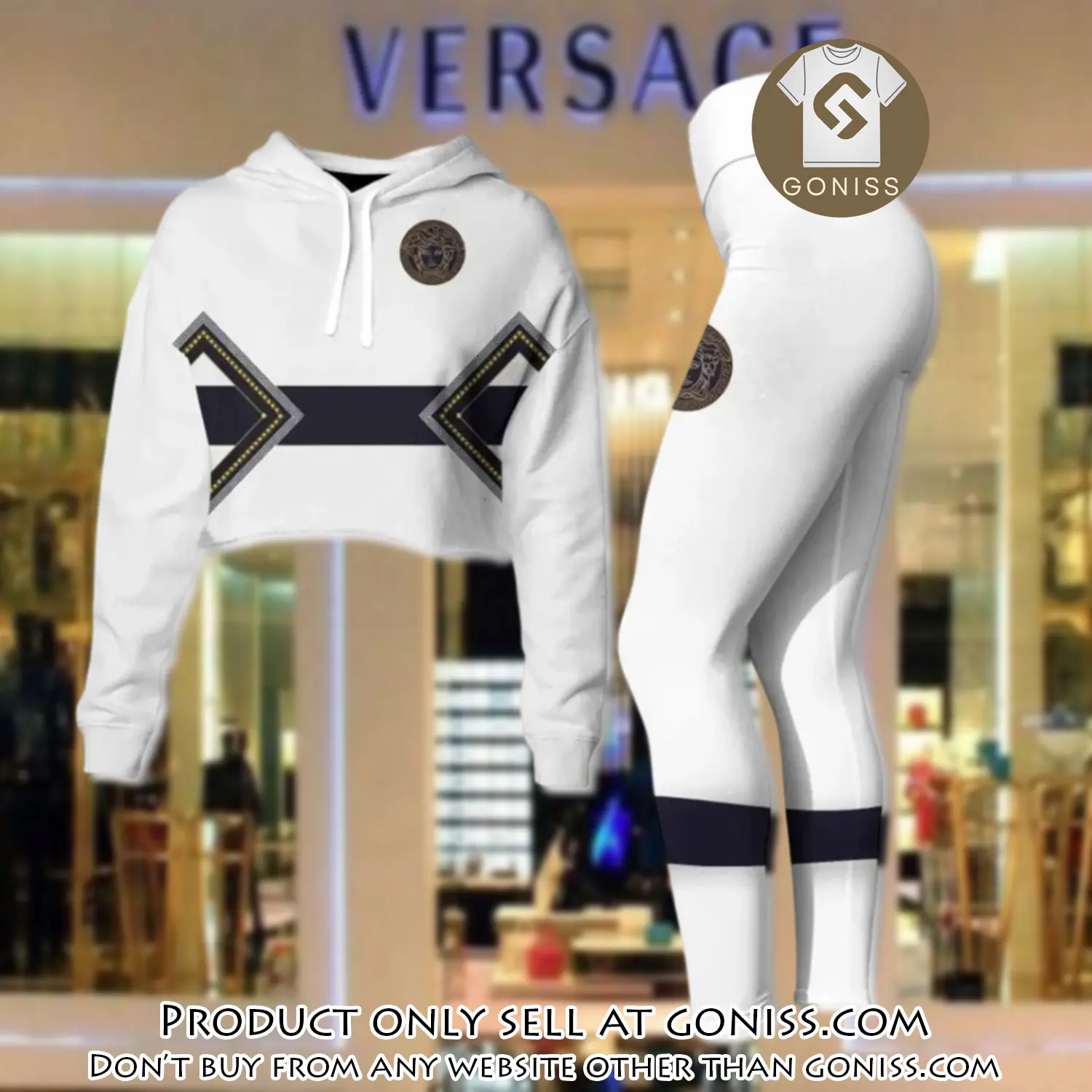 Versace white luxury brand clothes leggings and crop top set for women gn0115571
